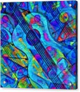 Musical Energy In The Universe-abstract Blue Guitar Acrylic Print