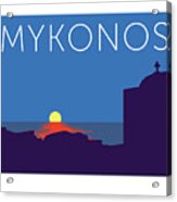 Mykonos Sunset Silhouette - Blue Acrylic Print