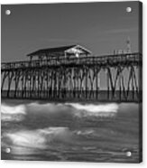Myrtle Beach Pier Panorama In Black And White Acrylic Print