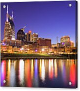 Nashville Skyline At Night On The Cumberland River Acrylic Print