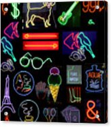Neon Sign Series With Symbols Of Various Shapes And Colors Acrylic Print
