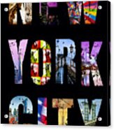 New York City Text On Black Acrylic Print