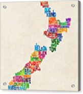 New Zealand Typography Text Map Acrylic Print