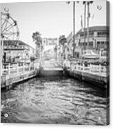 Newport Beach Ferry Dock Black And White Photo Acrylic Print