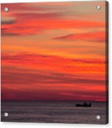 Norwegian Sunset With Boat Acrylic Print