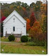 Old New England Church In Colorful Fall Foliage Acrylic Print