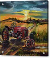 Old Red At Sunset - Tractor Acrylic Print