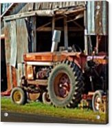 Old Red Tractor And The Barn Acrylic Print