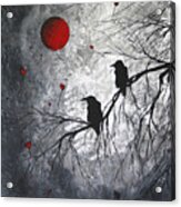 Original Abstract Surreal Raven Red Blood Moon Painting The Overseers By Madart Acrylic Print