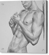 Original Charcoal Drawing Art Male Nude Man On Paper #16-3-18-05 Acrylic Print