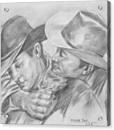 Original Charcoal Drawing Art Portrait  Of Cowboys On Paper #16-3-18-01 Acrylic Print