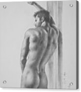 Original Drawing Sketch Charcoal Male Nude Gay Interest Man Art Pencil On Paper -0039 Acrylic Print