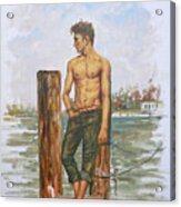 Original Oil Painting Art Male Nude Boy On Canvas Panle #16-1-26-03 Acrylic Print
