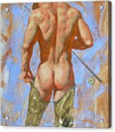 Original Oil Painting Art Male Nude Fisherman On Linen #16-2-20 Acrylic Print