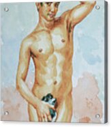 Original Watercolor Painting Art Male Nude Boy Gay Men On Paper#10-07-07 Acrylic Print
