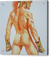 Original Watercolor Painting Art Male Nude Men Gay Interest General  War On Paper #12-09-03 Acrylic Print