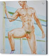 Original Watercolour Painting Art Male Nude Boy On Paper #16-3-10 Acrylic Print