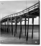 Outer Banks Avon Fishing Pier In Black And White Acrylic Print