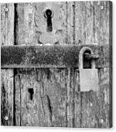 Padlock On An Old Wooden Door Acrylic Print