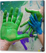 Parents And Child Paint Hands Acrylic Print