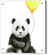 Panda Baby With Yellow Balloon Acrylic Print