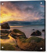 Panorama Of The Uttakleiv Beach In Norway At Sunset Acrylic Print