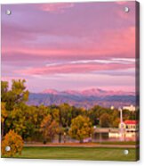 Panorama Shot Of Denver Skyline And City Park At Sunrise Acrylic Print