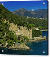 Paraggi Bay Castle And Liguria Mountains Portofino Park Bonomi Berlusconi Castle Acrylic Print