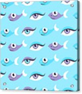 Pattern Of Blue Eyes And Fish In Sea Acrylic Print