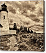 Pemaquid Point Lighthouse Stormy Autumn Day Sepia Antique Distressed Acrylic Print