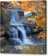 Pickwick Mill Waterfall Framed With Leaves Acrylic Print