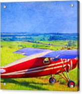 Piper Cub Airplane In Kansas Prairie Acrylic Print