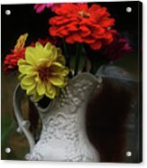 Pitcher And Zinnias Acrylic Print