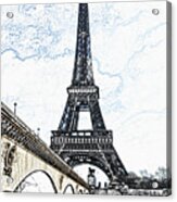 Pont D'lena Bridge Leading To The Eiffel Tower Paris France Colored Pencil Digital Art Acrylic Print