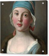 Portrait Of A Russian Girl In A Blue Dress And Headdress Acrylic Print