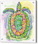 Purple Blue Yellow Sea Watercolor Series 2 Turtle Acrylic Print