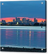 Quincy Ma Red Sunset Behind The Boston Skyline Wollaston Beach Acrylic Print