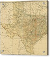 Railroad And County Map Of Texas 1893 Acrylic Print