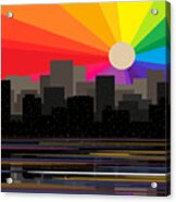 Rainbow Sunrise -  City Skyline Acrylic Print
