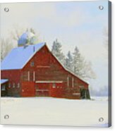 Red Barn In The Snow Acrylic Print