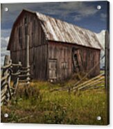 Red Barn With Wood Fence On An Abandoned Farm Acrylic Print