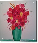 Red Flowers In A Green Vase Acrylic Print