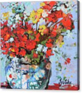 Red Flowers Vase Acrylic Print