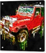 Red Jeep Off Road Digital Painting Acrylic Print