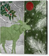 Red Moon Christmas Moose Acrylic Print