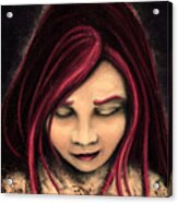 Red Hair Girl Portrait, Whimsical Gothic Style Girl Acrylic Print