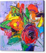 Red Rose And Wildflowers Abstract Modern Impressionist Palette Knife Oil Painting Ana Maria Edulescu Acrylic Print