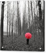 Red Umbrella In An Allee Acrylic Print