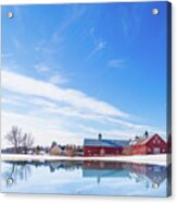 Reflection Of A Barn In Winter Acrylic Print