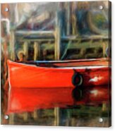 Reflections Of A Red Boat Acrylic Print
